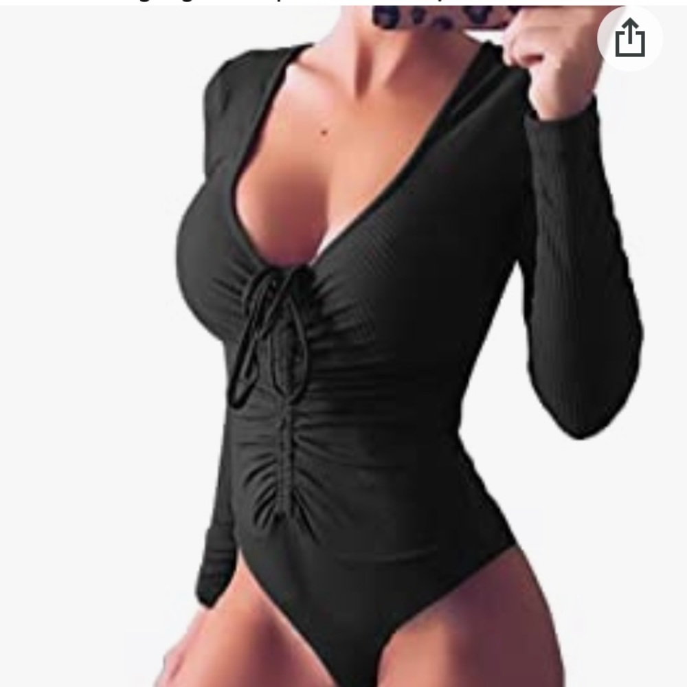 Set of 2 bodysuits- Cream & Black Tie Bodysuit